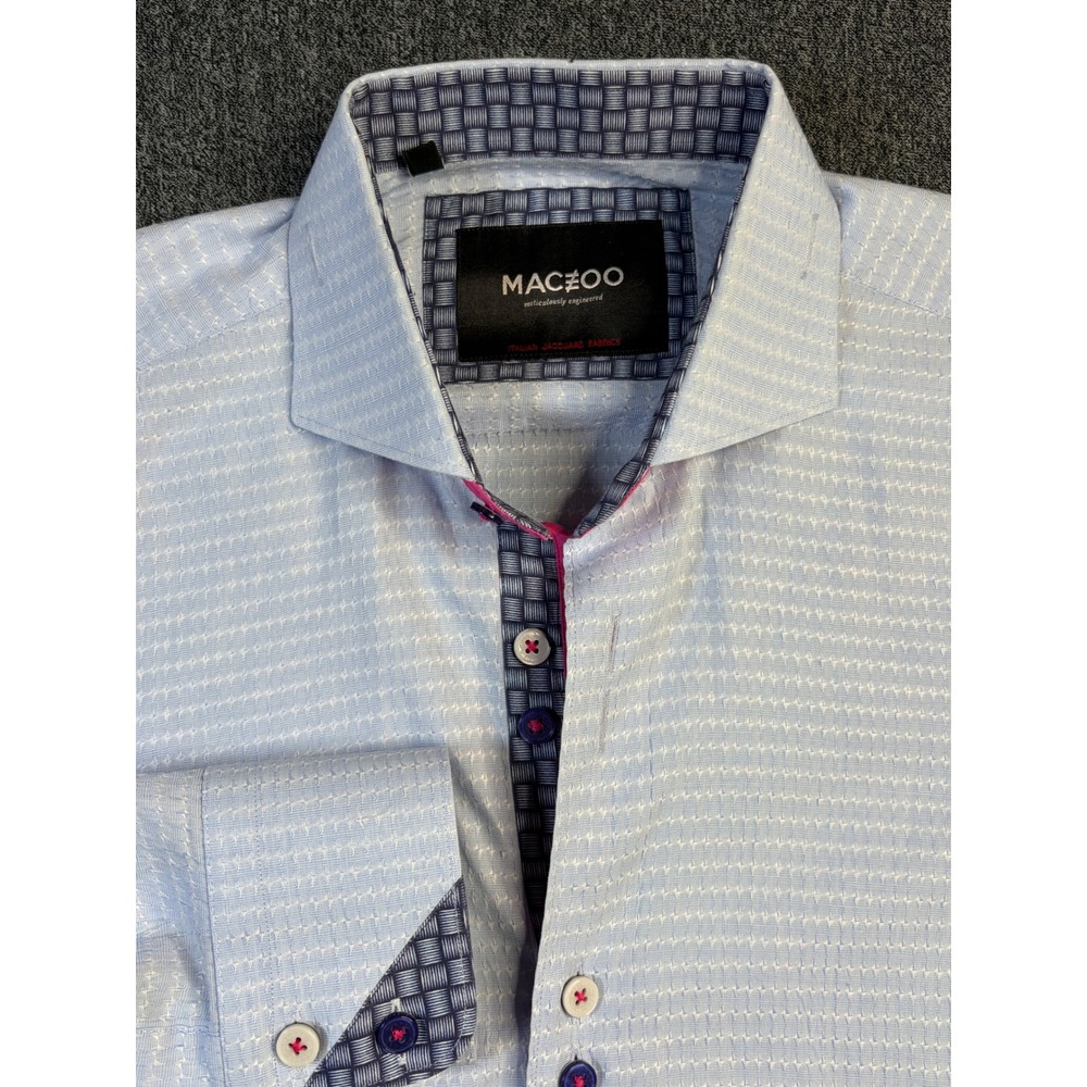 Maceoo Einstein Repeat Blue Jacquard Dress Shirt Mens Long Sleeve Pink‎ Trim L - Picture 5 of 9